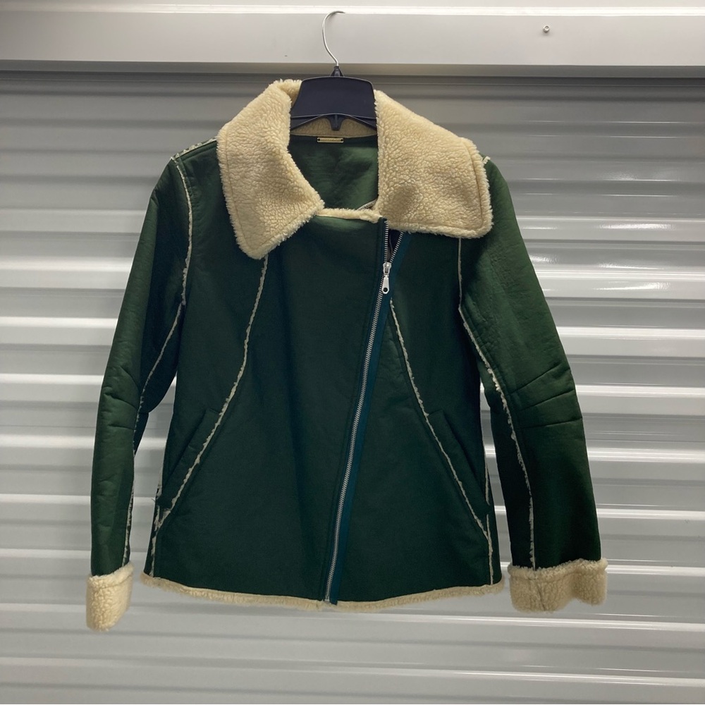 Rebecca Minkoff Forest Green and Cream Teddy Jacket